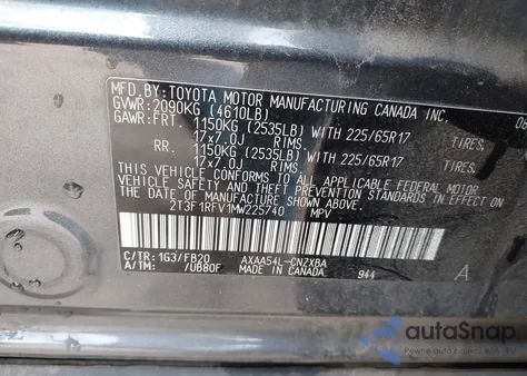 2021 Toyota Rav4 Le from USA, damaged, VIN 2T3F1RFV1MW225740